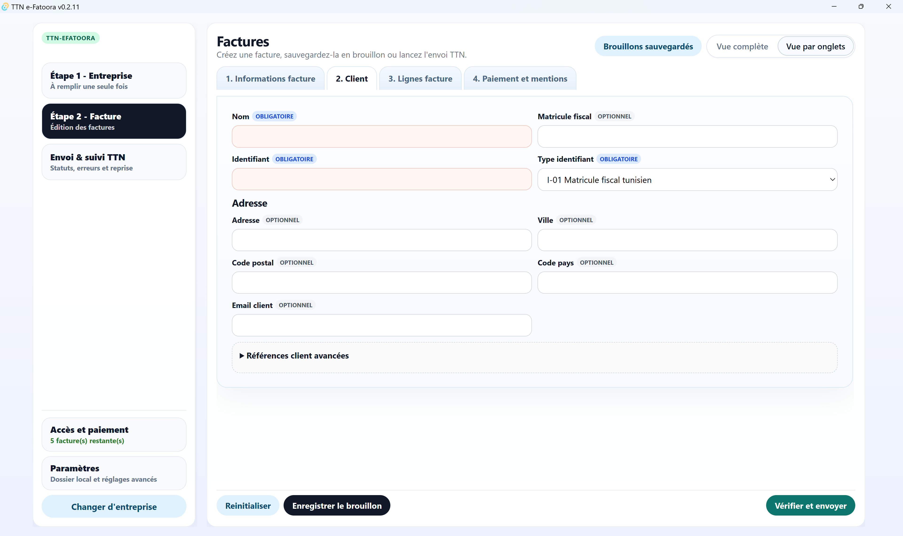 Customer block in TTN e-Fatoora invoice form