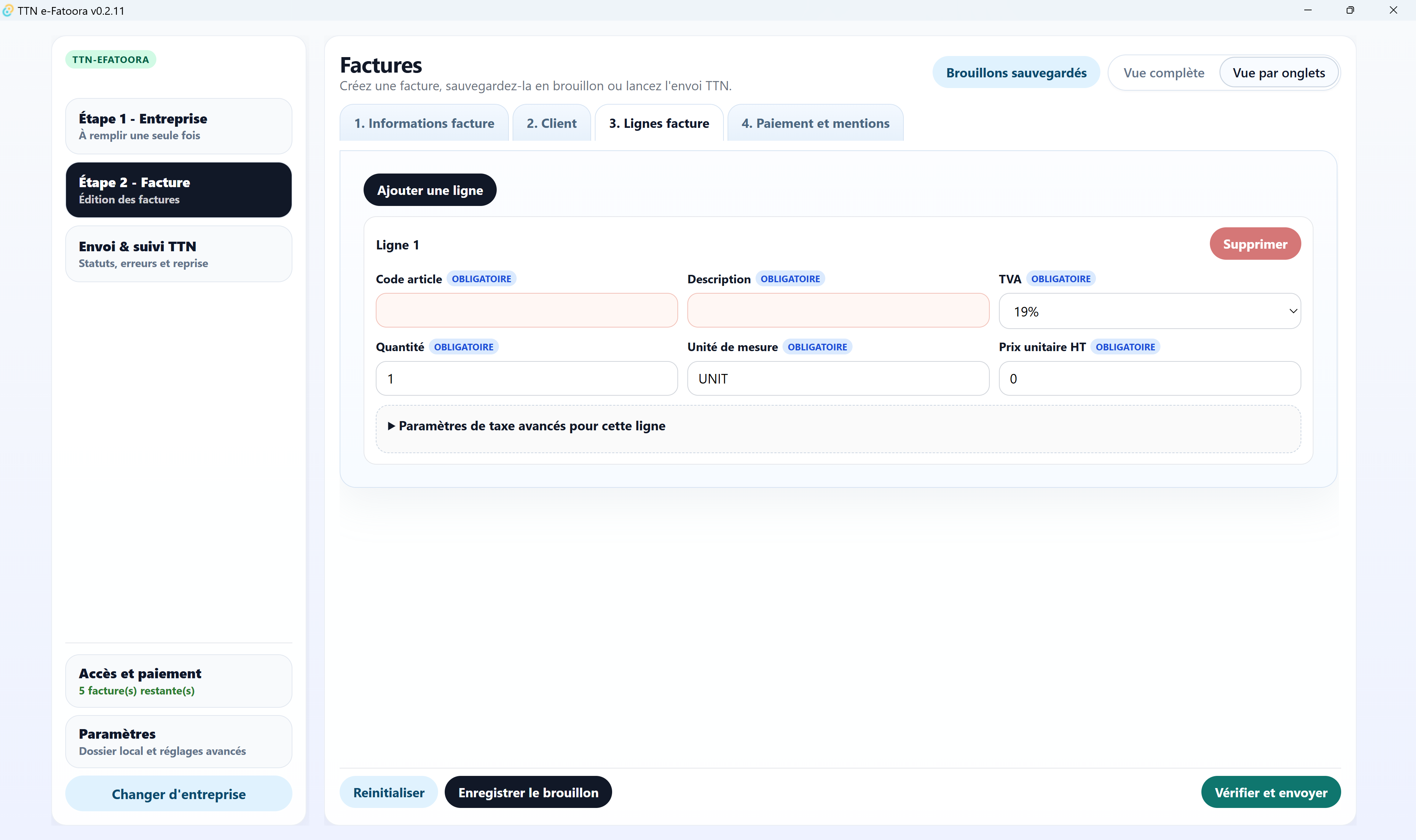 Invoice lines block in TTN e-Fatoora