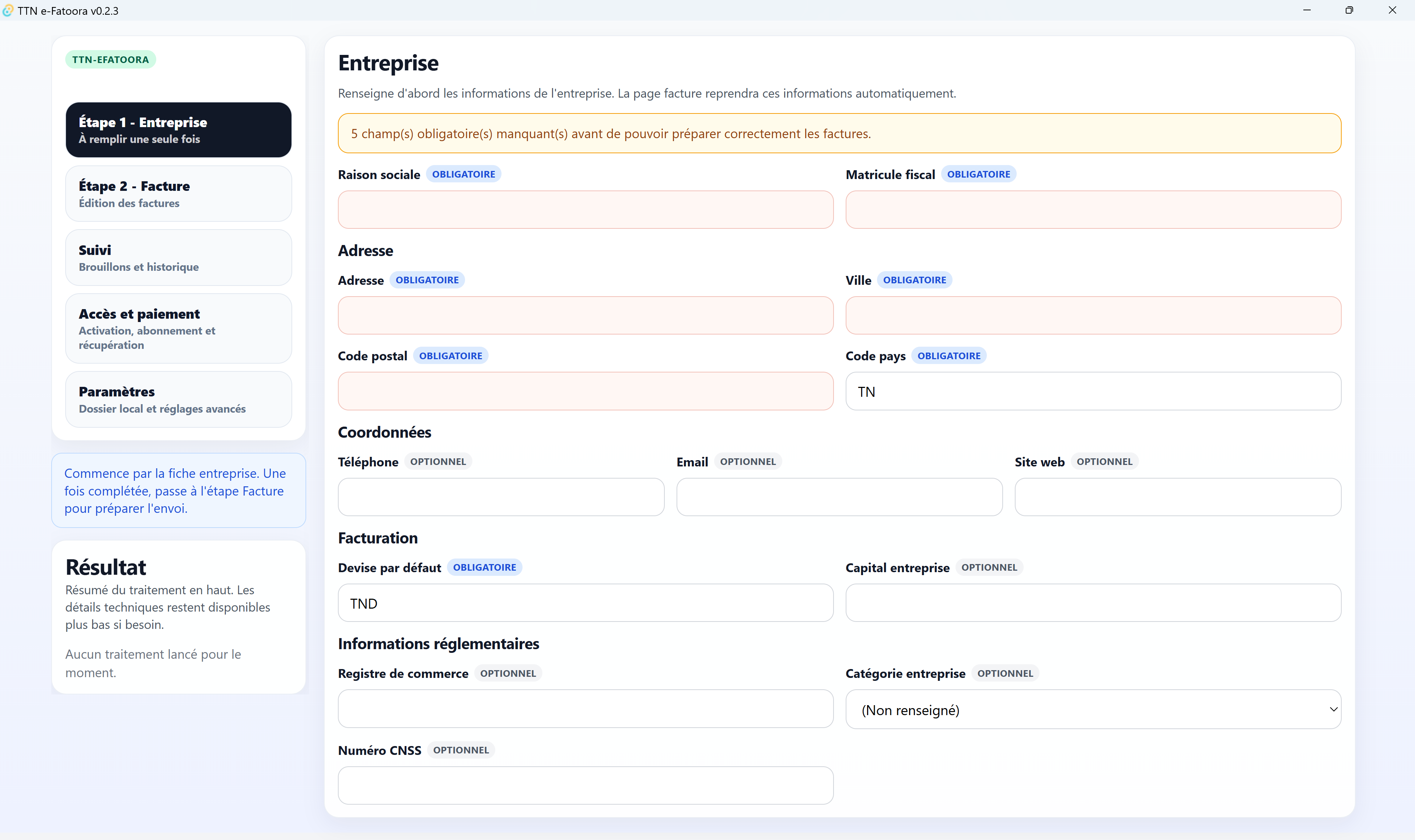 TTN e-Fatoora company profile screenshot